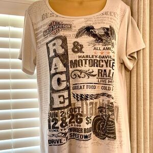 Harley-Davidson Women's Cream Sparkly Graphic Top